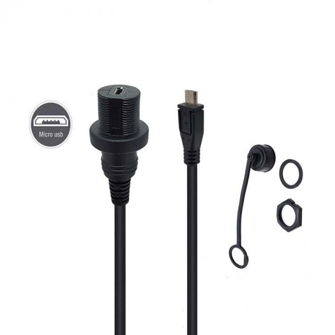 Mini USB mâle à micro USB femelle câble d'extension imperméable à l'eau avec panneau de montage à vide pour voiture camion bateau ordinateur de moto 0