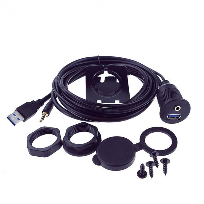USB 3.0 AUX DC 3.5 câble d'extension imperméable à l'eau de mâle à femelle avec panneau de montage à vide pour voiture camion bateau ordinateur de moto 0