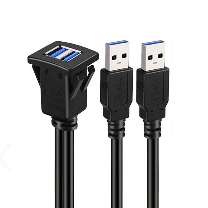Carré double USB 3.0 2.0 mâle à femelle câble d'extension imperméable à l'eau avec panneau de montage à vide pour voiture camion bateau ordinateur de moto 0