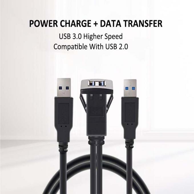 Carré double USB 3.0 2.0 mâle à femelle câble d'extension imperméable à l'eau avec panneau de montage à vide pour voiture camion bateau ordinateur de moto 2