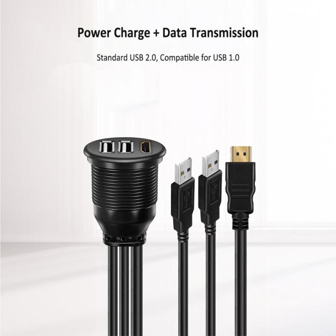 3 ports USB 2.0 mâle à USB 2.0 femelle câble d'extension imperméable à l'eau avec panneau de montage à vide pour voiture camion bateau ordinateur moto 4