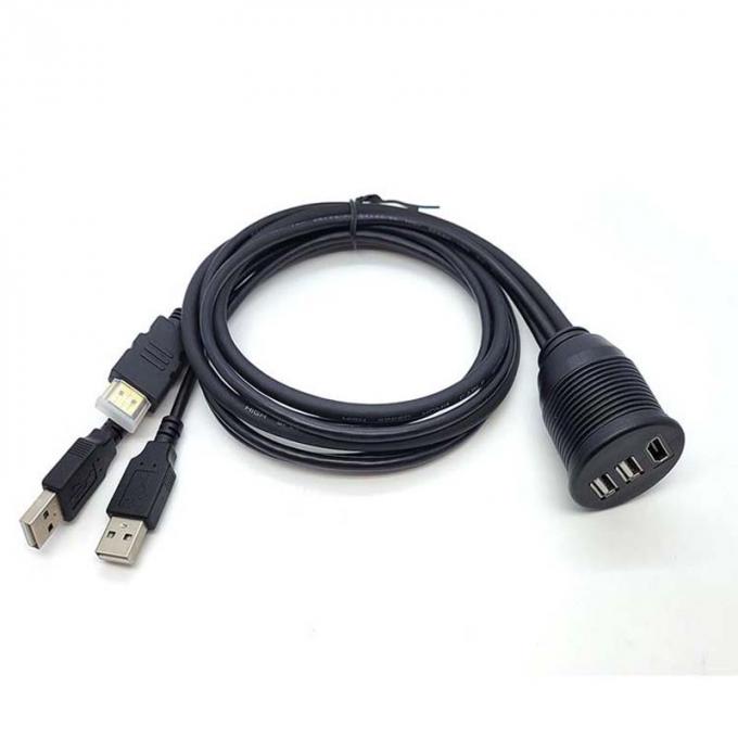 3 ports USB 2.0 mâle à USB 2.0 femelle câble d'extension imperméable à l'eau avec panneau de montage à vide pour voiture camion bateau ordinateur moto 1