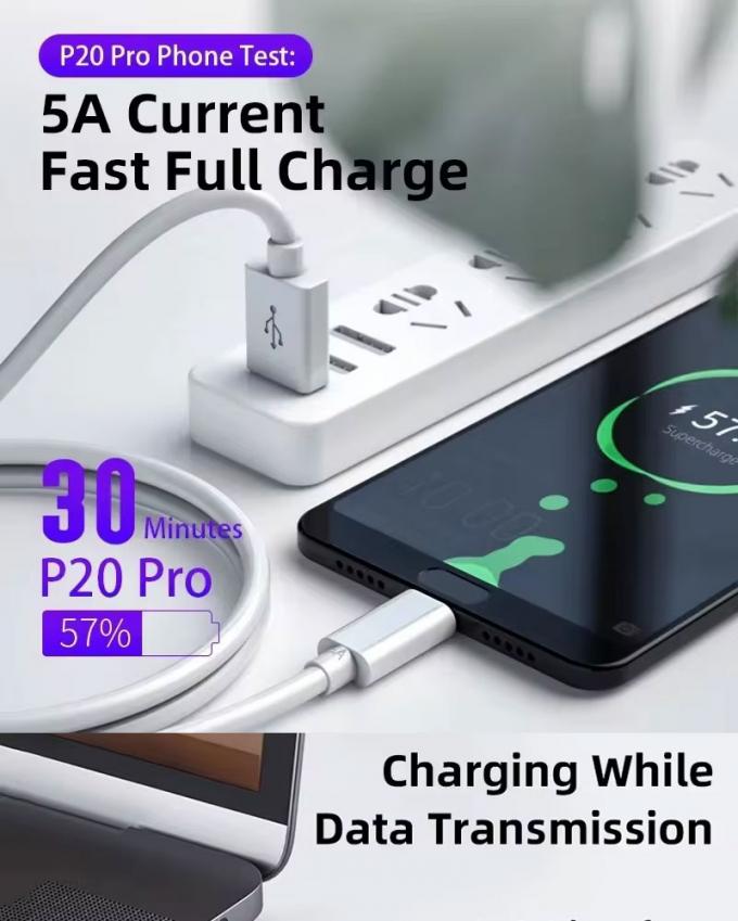 Cable de chargeur de données USB à type C de haute qualité 1M 2M 5A à charge rapide pour téléphone Android Huawei 2
