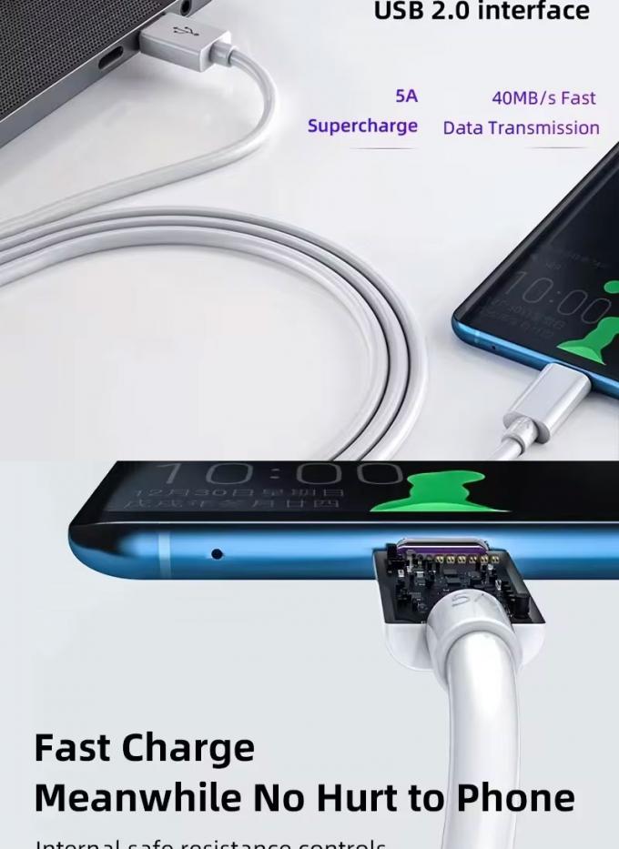 Cable de chargeur de données USB à type C de haute qualité 1M 2M 5A à charge rapide pour téléphone Android Huawei 3