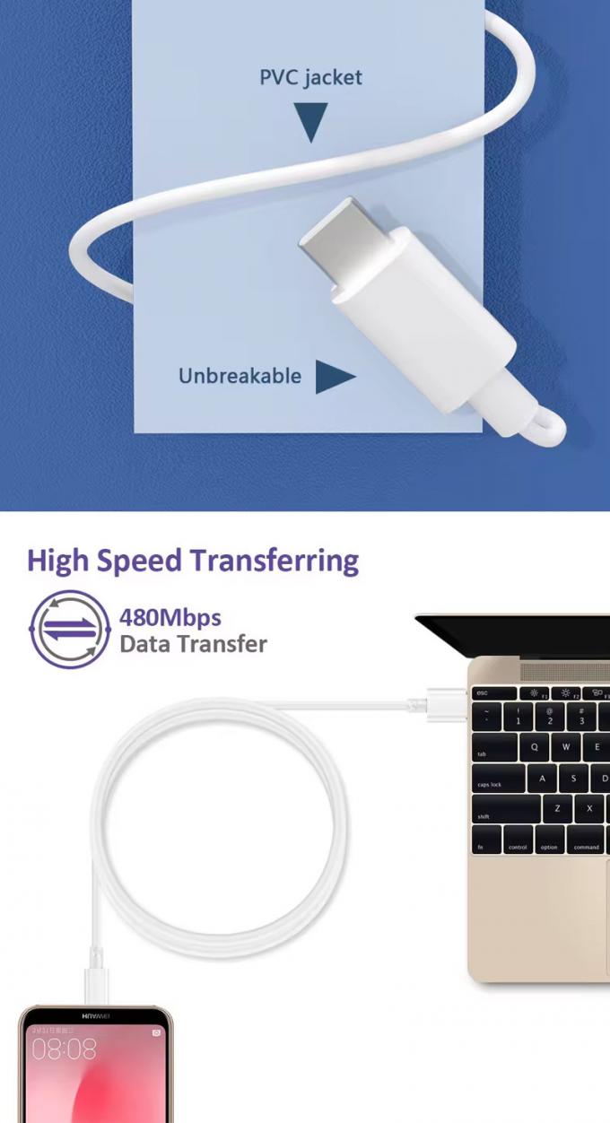 Cable de chargeur de données USB à type C de haute qualité 1M 2M 5A à charge rapide pour téléphone Android Huawei 6