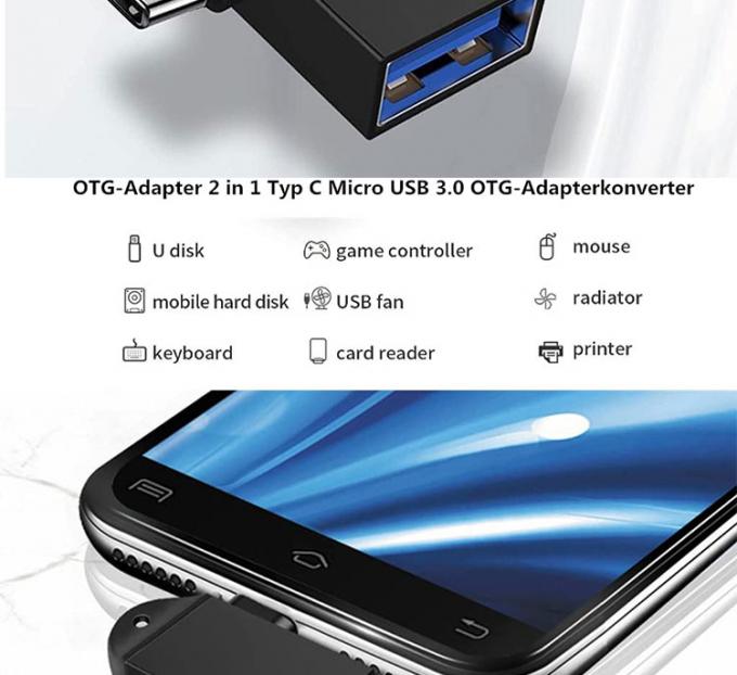 2 en 1 USB3.0 à Micro B Type C Convertisseur USB OTG Adaptateur pour Android Téléphone Souris U Disque 2