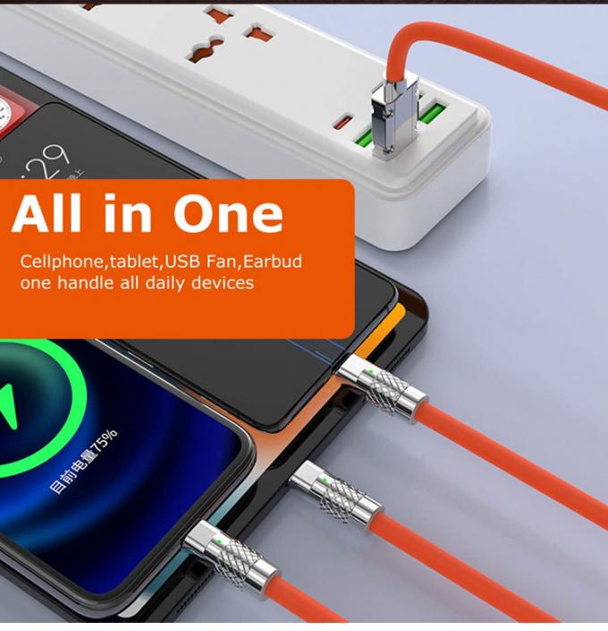 Chargement super rapide 120w 6A Silicone liquide 3 en 1 Multi connecteurs Micro type C câble de chargeur de données USB pour téléphone portable 5