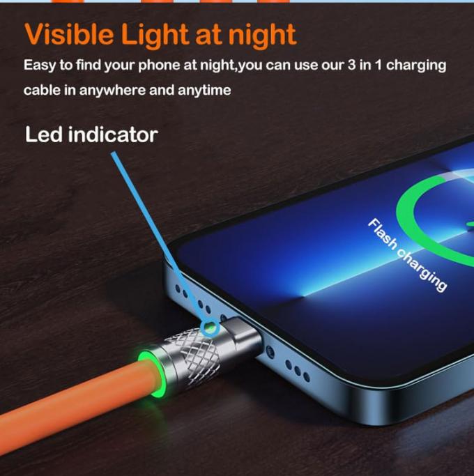 Chargement super rapide 120w 6A Silicone liquide 3 en 1 Multi connecteurs Micro type C câble de chargeur de données USB pour téléphone portable 4