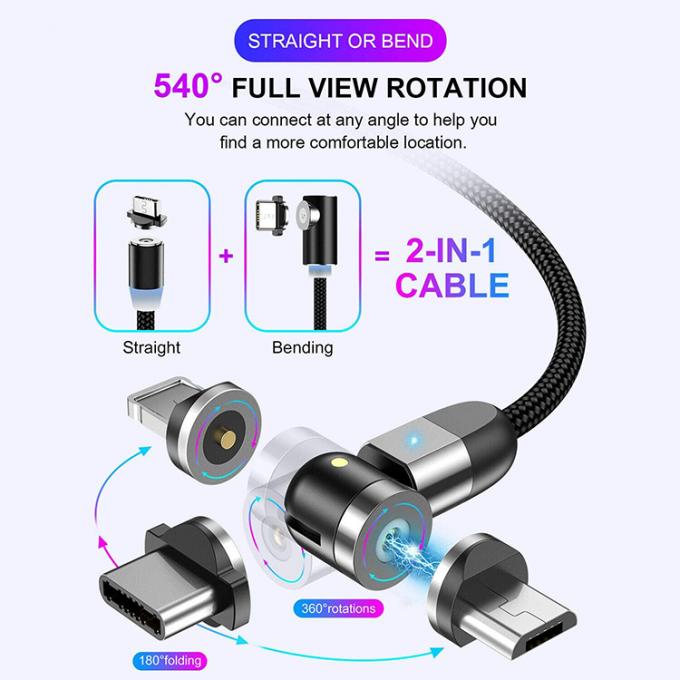 Chargeur rapide accessoires de téléphone rotation de 540 degrés 3 en 1 Micro type C câble de charge de données USB magnétique 6