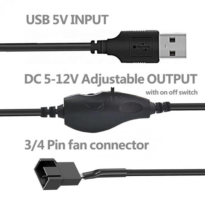 USB réglable 5V augmentation de la tension vers DC 12V 3 broches 4 broches connecteur de vitesse du ventilateur régulateur d'alimentation câble d'adaptateur pour ventilateur de refroidissement PC 1