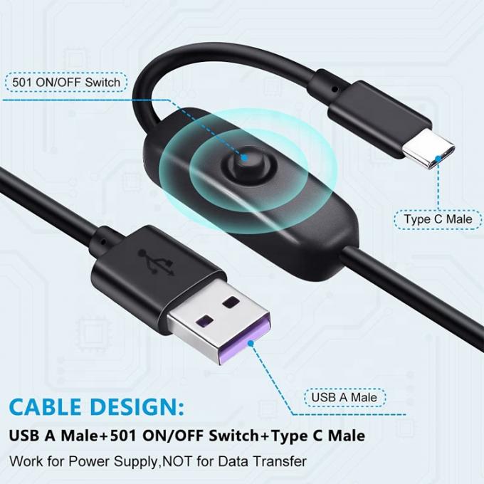 1m 5V 3A câble d'alimentation du chargeur USB de type C avec commutateur ON OFF pour Raspberry Pi 3
