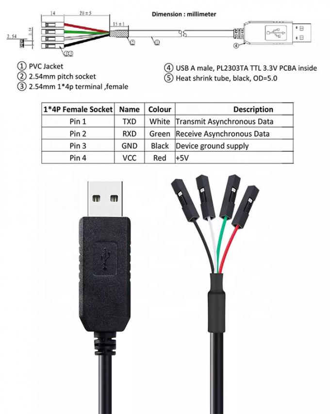 Cable série hautement compatible WIN7 10 FTDI FT232 5V 3.3V USB à Uart TTL pour Raspberry Pi 0