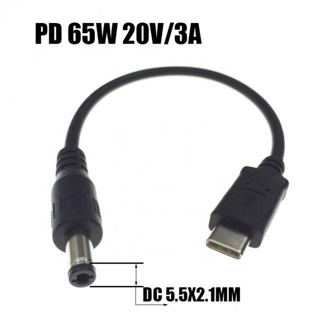 Charge rapide 20V 3A 65W USB de type C à 5,5 mm X 2,1 mm câble de charge PD à courant continu pour ordinateur portable 2