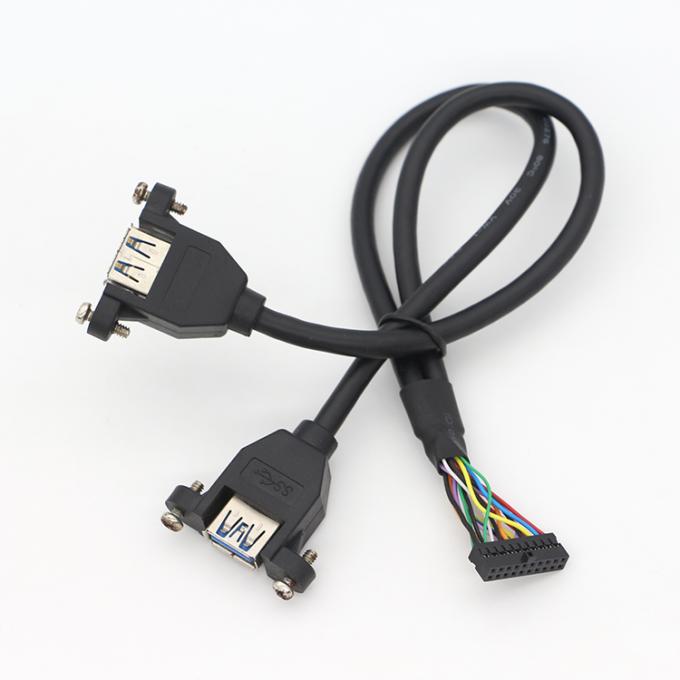 OEM Screw Locking Stud Dual USB 3.0 Type A câble de montage de panneau féminin avec connecteur Molex 1
