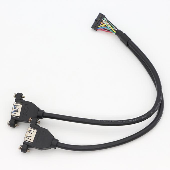 OEM Screw Locking Stud Dual USB 3.0 Type A câble de montage de panneau féminin avec connecteur Molex 5