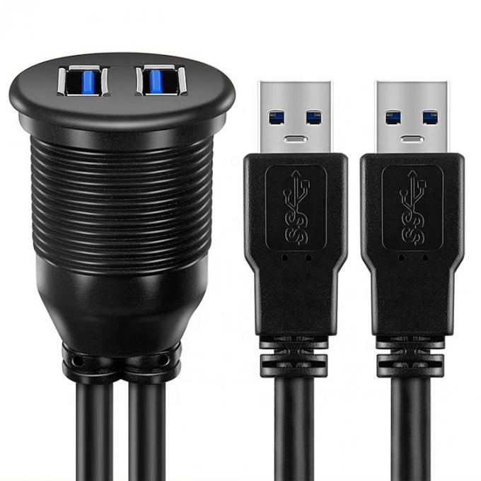 Panneau de tableau de bord de voiture masculin à féminin imperméable à l'eau Double câble d'extension USB 3.0 pour moto 2