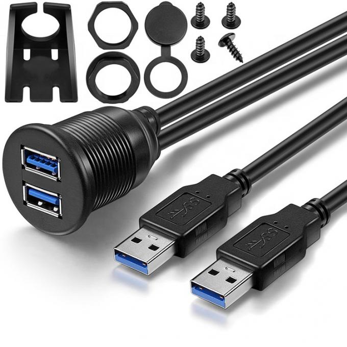 Panneau de tableau de bord de voiture masculin à féminin imperméable à l'eau Double câble d'extension USB 3.0 pour moto 0