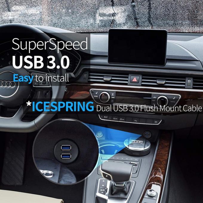 Panneau de tableau de bord de voiture masculin à féminin imperméable à l'eau Double câble d'extension USB 3.0 pour moto 5