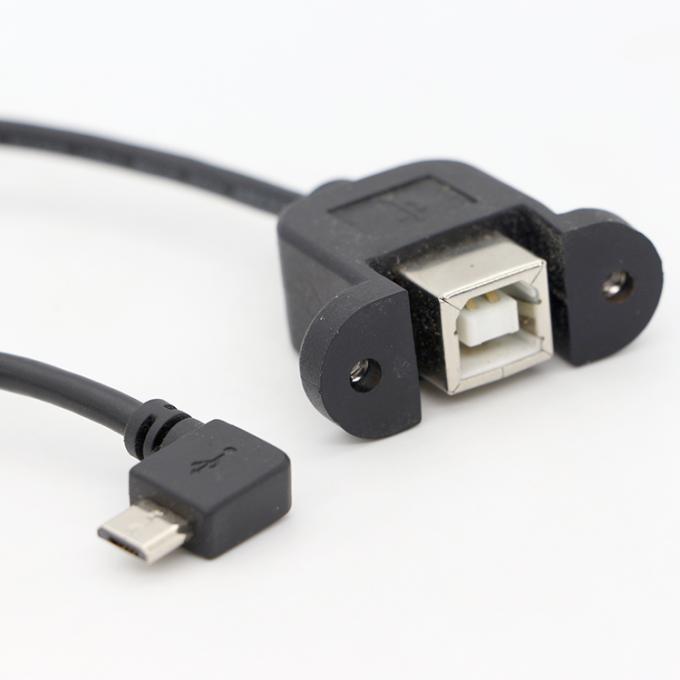 Fermeture à vis personnalisée à angle de 90 degrés Micro B mâle USB 2.0 type B femelle câble d'extension de montage de panneau 6
