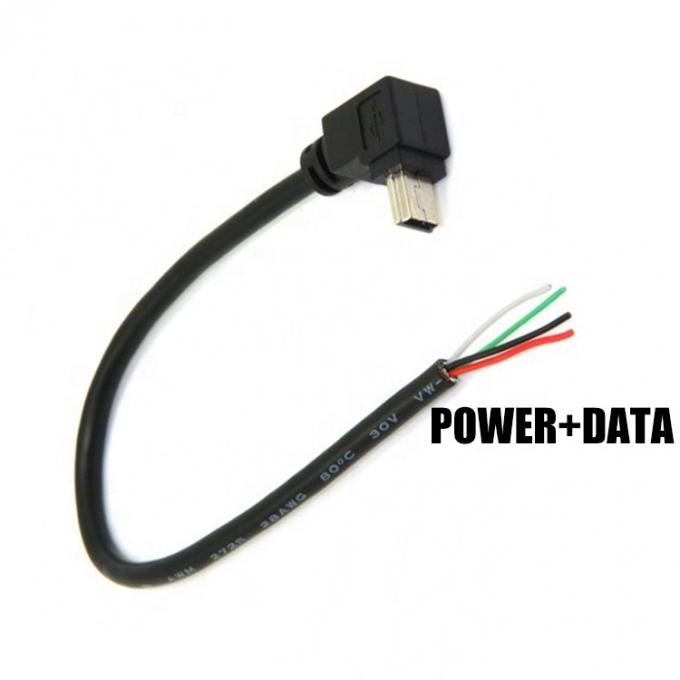 90 degrés vers le haut vers le bas angle gauche droit Mini USB à dépouillé fil nu Cable à queue de cochon à bout ouvert 5