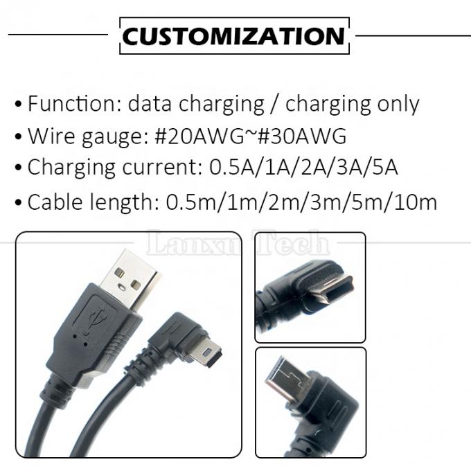 Personnalisation 90 degrés angle gauche USB un mâle à MINI 5P câble USB pour la caméra de la manette PS3 1