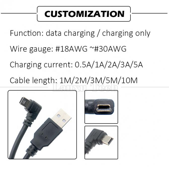 1m 2m 3m 5m 90 degrés L en forme d'angle droit gauche USB 2.0 un mâle à mini B 5 broches câble de charge de données USB pour MP3 caméra 3