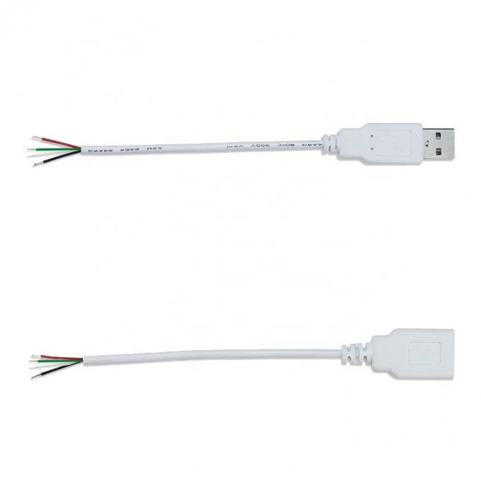 Personnalisé 1m 2m 3m blanc USB un mâle à l'extrémité ouverte fil de fer en conserve câble d'extension 2