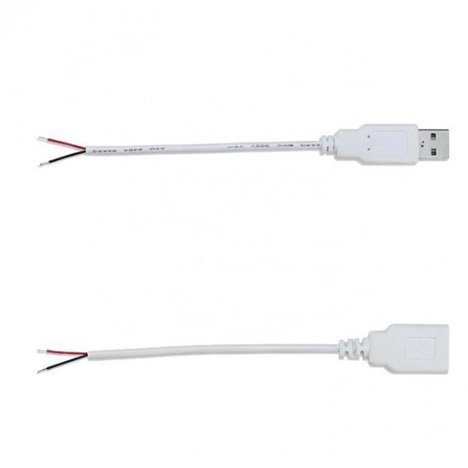 Personnalisé 1m 2m 3m blanc USB un mâle à l'extrémité ouverte fil de fer en conserve câble d'extension 1