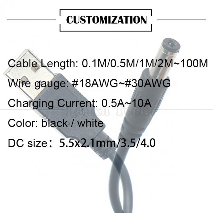 1m 3m 5m 10m 1A 2A 5A USB A mâle à DC 5.5x2.1mm 3.5 1.35 4.0 1.7 câble de chargeur de prise électrique Jack à baril pour caméra de vidéosurveillance LED 6
