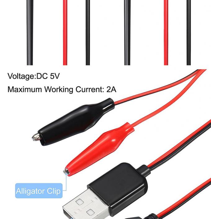 Connecteur USB mâle femelle à double cuivre Crocodile pinces Alligator Clips Test conduit câble adaptateur de fil pour le circuit électrique 1