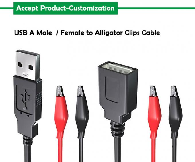 Connecteur USB mâle femelle à double cuivre Crocodile pinces Alligator Clips Test conduit câble adaptateur de fil pour le circuit électrique 0