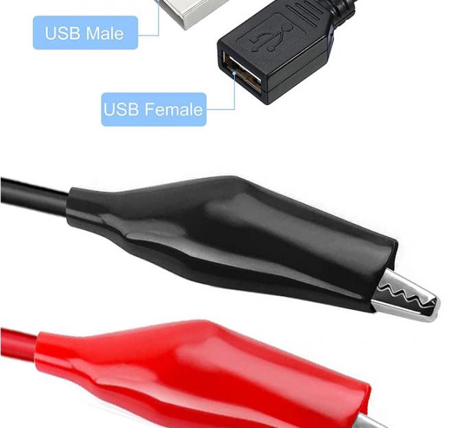 Connecteur USB mâle femelle à double cuivre Crocodile pinces Alligator Clips Test conduit câble adaptateur de fil pour le circuit électrique 2