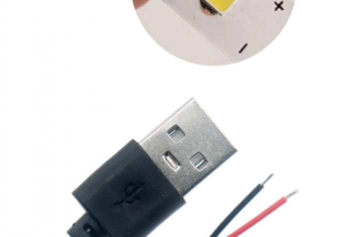 USB 2.0 de haute qualité 5V un mâle à ouvrir dépouillé des fils nus 2 broches Fin câble de queue de poule pour lampe à bande de lumière LED 5