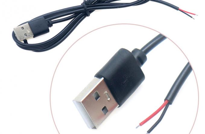 USB 2.0 de haute qualité 5V un mâle à ouvrir dépouillé des fils nus 2 broches Fin câble de queue de poule pour lampe à bande de lumière LED 3