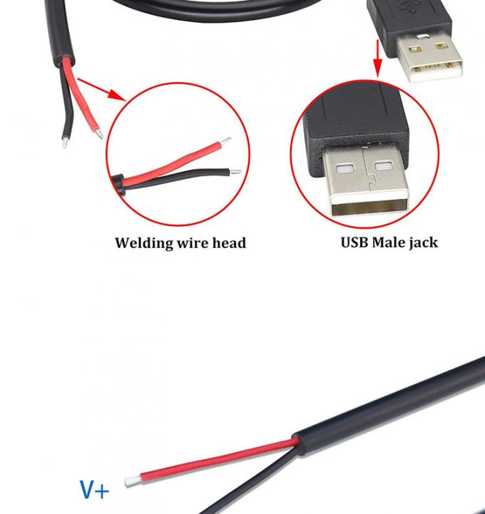 5V USB pour ouvrir les fils nus en conserve rayés à l'extrémité du câble de chargeur d'alimentation Pigtail pour lampe à bande LED 4