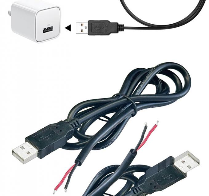 5V USB pour ouvrir les fils nus en conserve rayés à l'extrémité du câble de chargeur d'alimentation Pigtail pour lampe à bande LED 7
