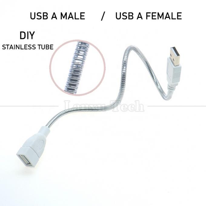 tuyau en métal inoxydable flexible mâle à femelle câble d'adaptateur de recharge USB pour ventilateur à LED 2