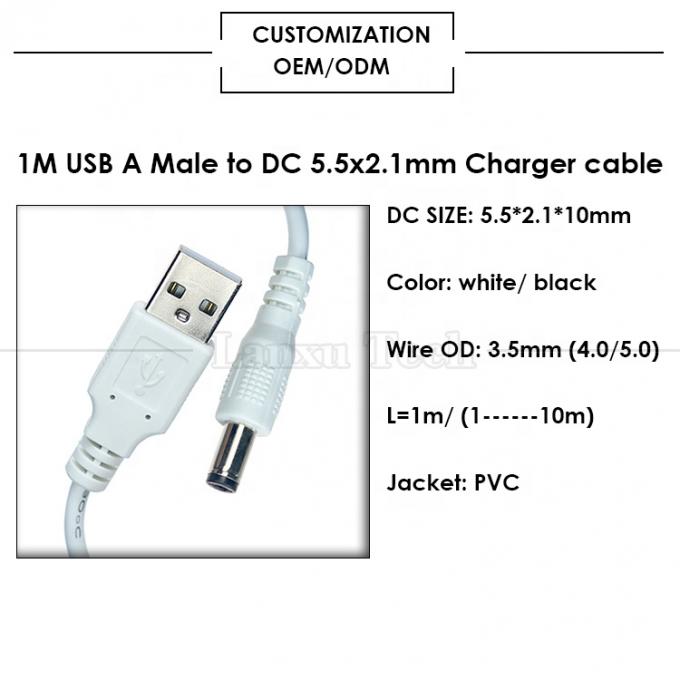 USB A mâle à 2,1x5,5 mm DC Jack à baril connecteur câble de charge pour haut-parleur de routeur 2