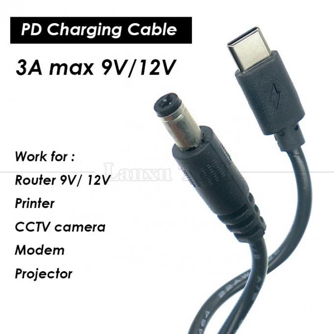 PD Chargement 3A 9V 12V 15V 20V USB de type C à DC 5.5x2.1mm Jack Adapter Convertisseur câble pour le routeur Wifi Modem Caméra de projection 0