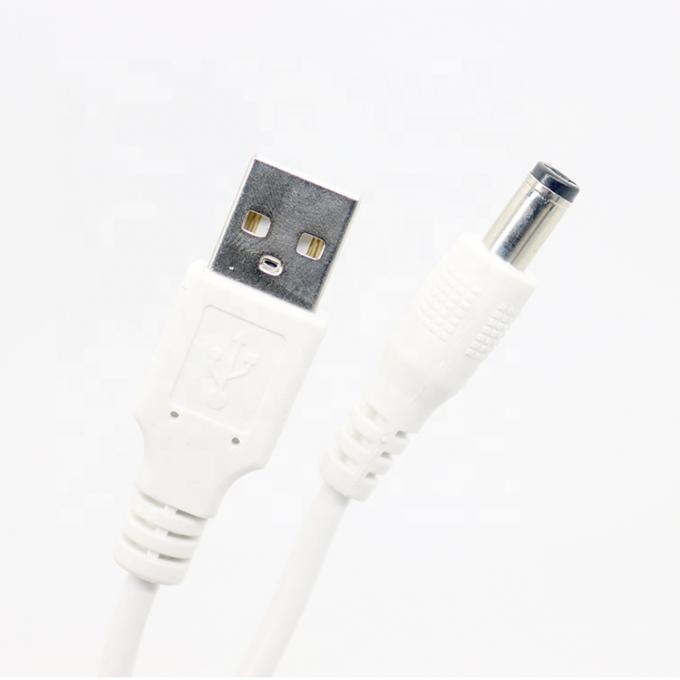 Blanc 1M 5V USB 2.0 un mâle à la prise de courant continu 5.5X2.1mm câble de chargeur 5