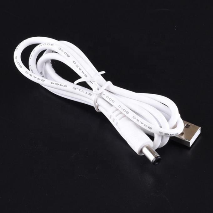 Blanc 1M 5V USB 2.0 un mâle à la prise de courant continu 5.5X2.1mm câble de chargeur 6