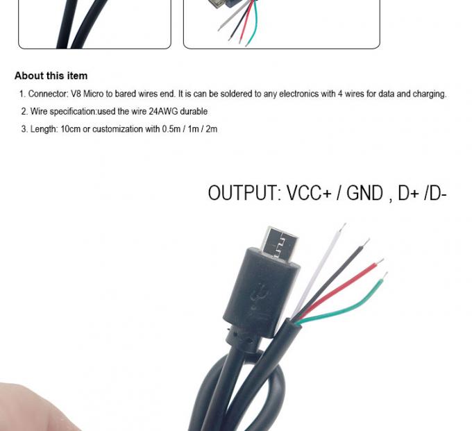 OEM personnalisé Micro B V8 5 broches USB mâle à ouvrir Pigtail câbles nus 1