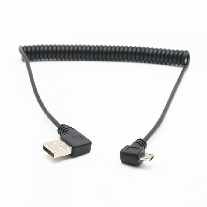 CUSTOM 1M 90 degrés angle droit USB A mâle à micro b mâle câble USB enroulé en ressort 4