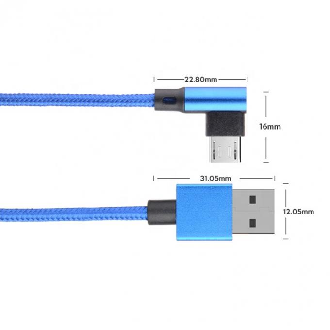 Chargement rapide 2.4A Nylon tressé en forme de L Angle gauche Micro b à USB Un câble de chargement de données mâle pour téléphone 2