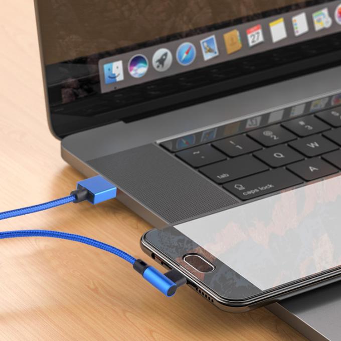 Chargement rapide 2.4A Nylon tressé en forme de L Angle gauche Micro b à USB Un câble de chargement de données mâle pour téléphone 4