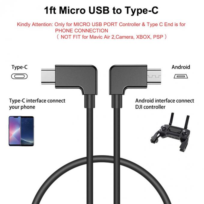 90 degrés d'angle Micro B à type C câble USB pour UAV 1