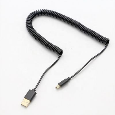 acheter Chargement rapide en ressort noir personnalisé câble d'extension de chargeur USB en spirale enroulée de type C à USB online manufacture