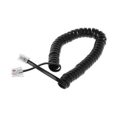 Cable téléphonique ADSL à ressort enroulé RJ9 4P4C RJ11 noir blanc spirale plate Cat3