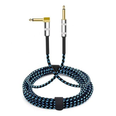 10FT Durable bleu tressé à 90 degrés en angle droit 1/4 TS Jack Instrument électrique Guitare patch câble