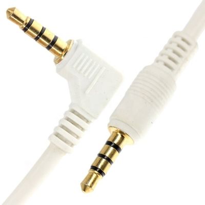 Connecteur d'or blanc personnalisé homme à homme angle droit 3,5 mm Jack TRRS Plug Stereo Audio Cable